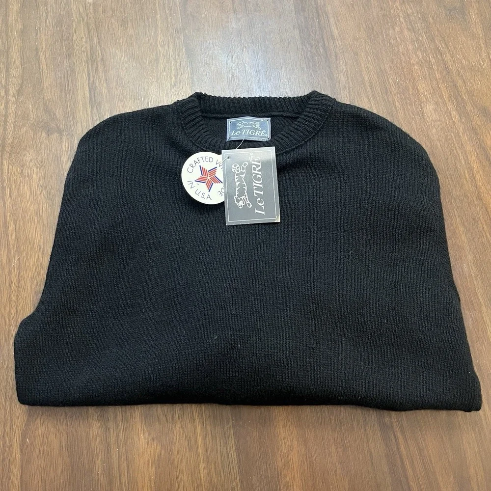 Le Tigre Sweater Vtg mens Large black knit preppy retro grandpa